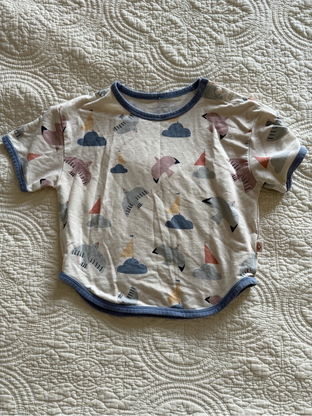 Baby Cream Short Sleeve Graphic Tee with Blue Trim